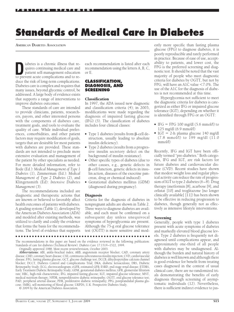 Standards of Medical Care in Diabetes Diabetes Mellitus Type 2