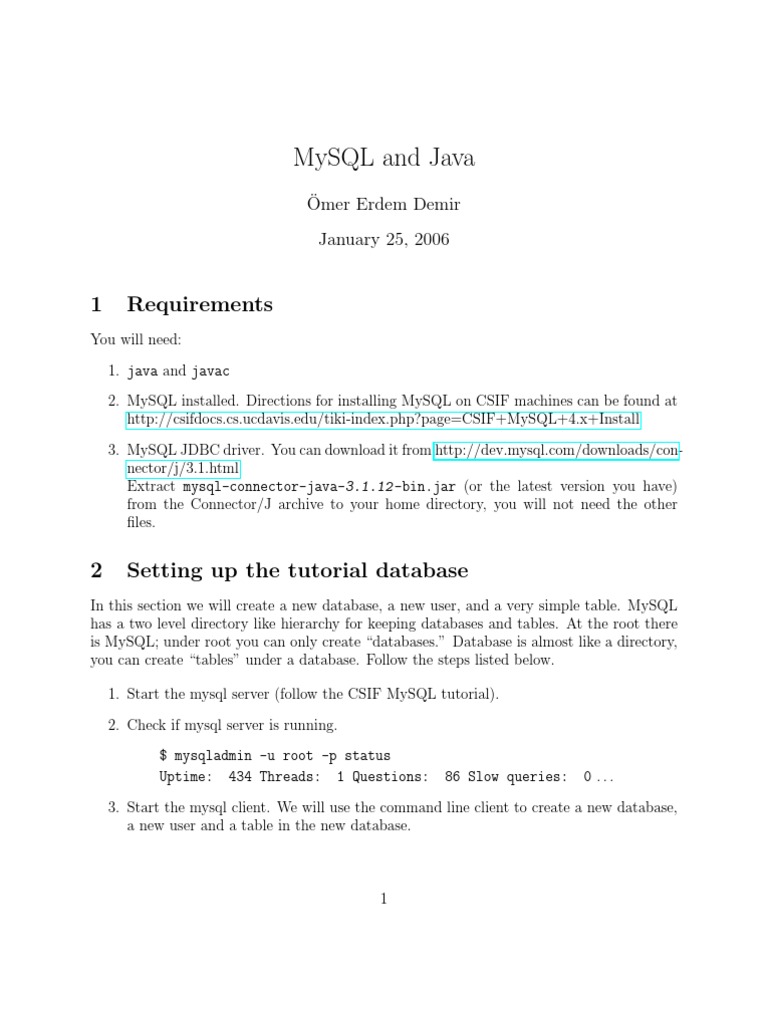 Mysql and Java: 1 Requirements | PDF | My Sql | Databases