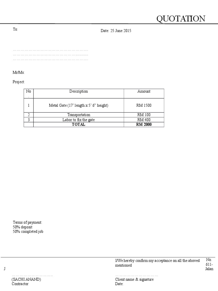 Gate Installation Quotation Sample | PDF