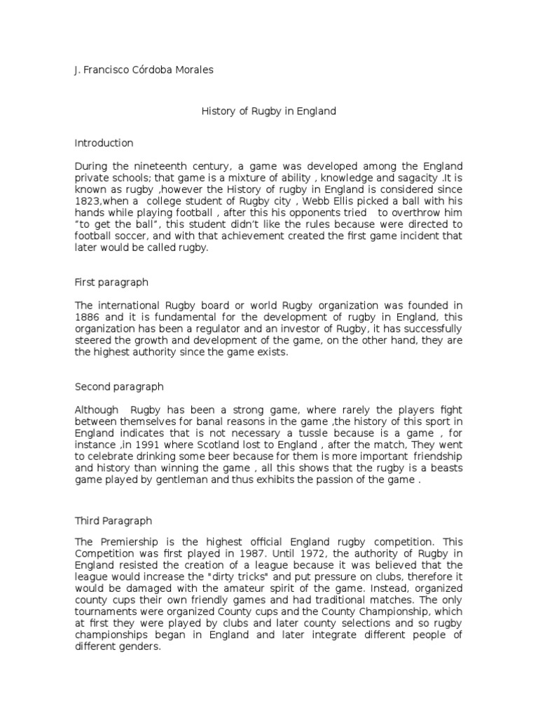 essay on rugby sport