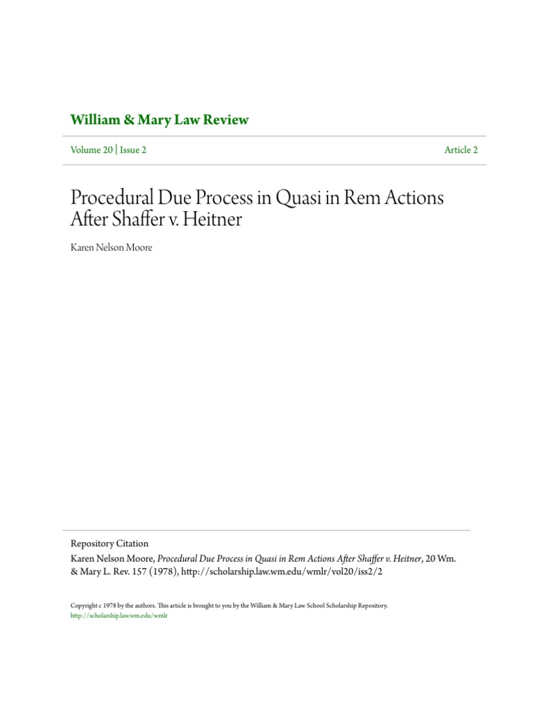 Procedural Due Process in Quasi in Rem Actions After Shaffer v. H PDF