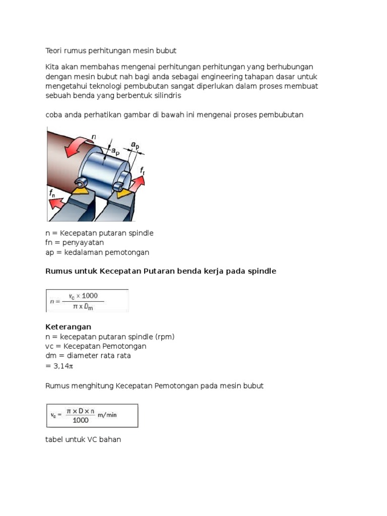 Teori Rumus Perhitungan Mesin Bubut