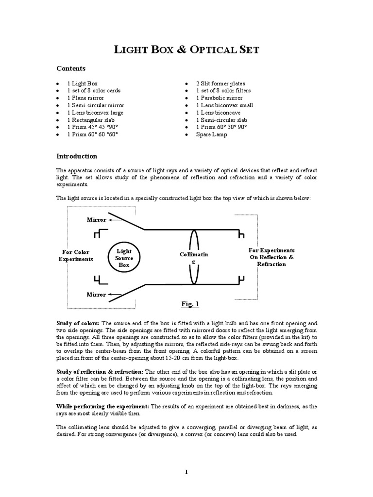 Light Box & Optical Experiment Kit | PDF | Lens (Optics) | Camera Lens
