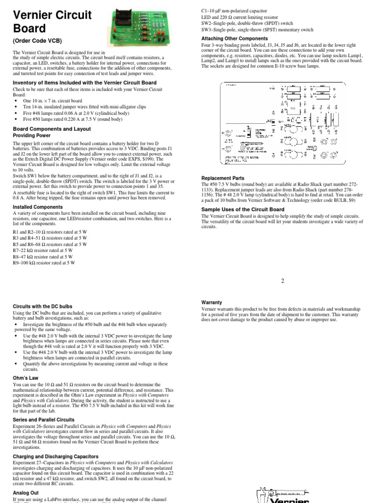 VERNIER Circuit Board PDF Series And Parallel Circuits Voltage