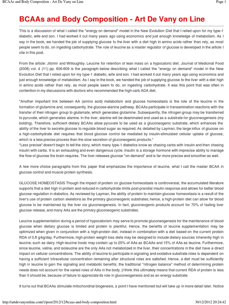 BCAAs and Body Composition Art de Vany On Line PDF Leucine