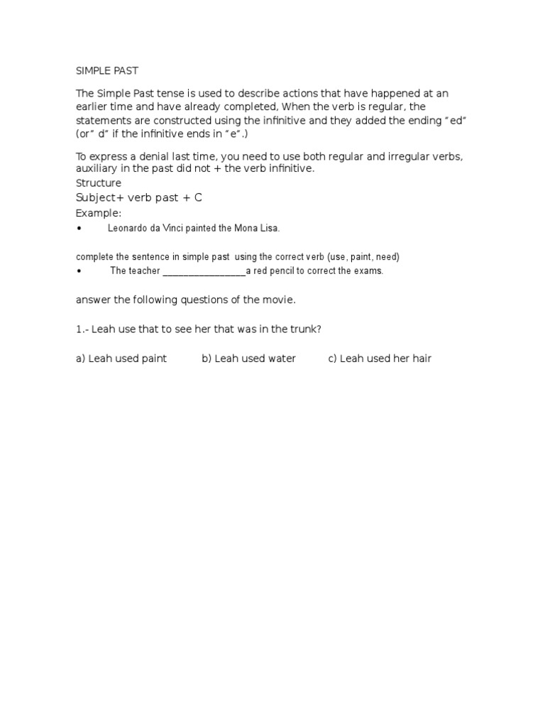 Simple Past and Present Tense Guide | PDF | Foreign Language Studies | Art