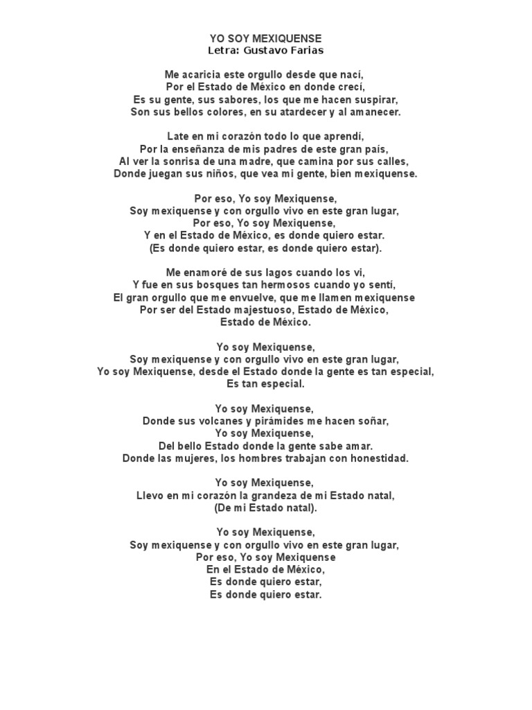 Yo Soy Mexiquense Letra