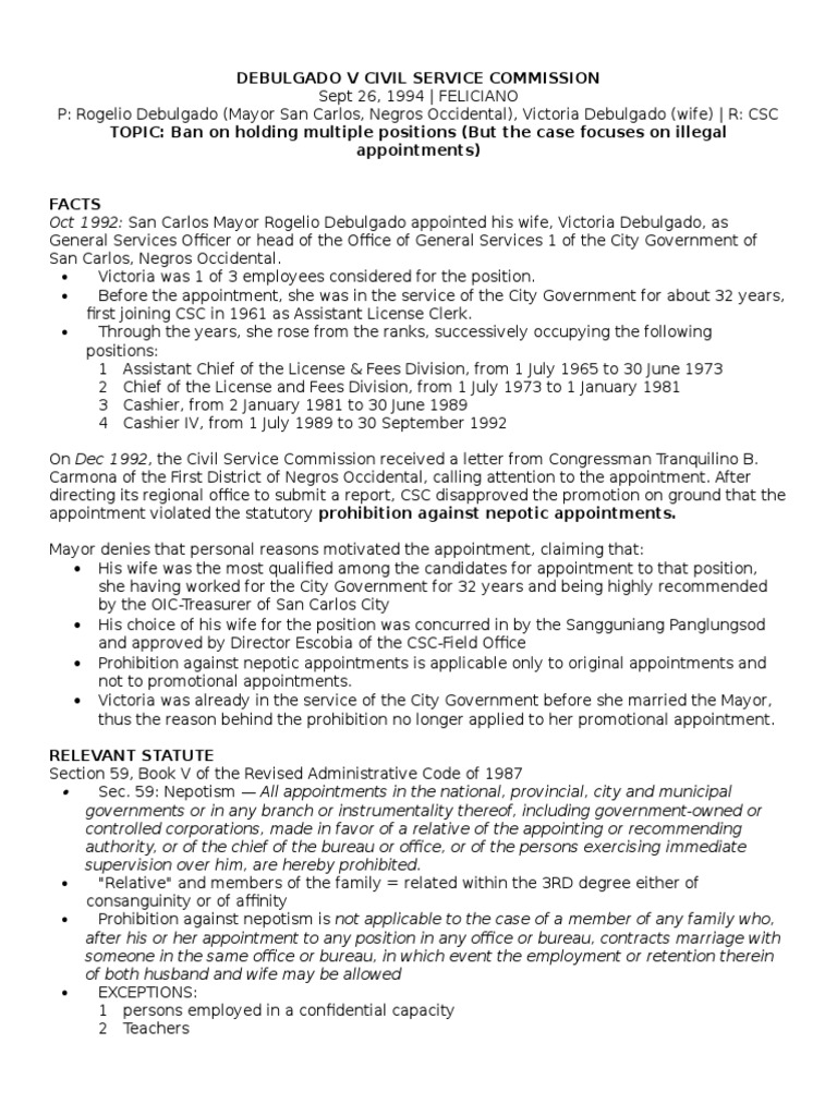 Debulgado V Civil Service Commission PDF Public Policy Doctrine