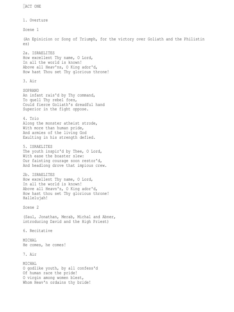 Handel Saul Atto 1 Libretto PDF Saul David