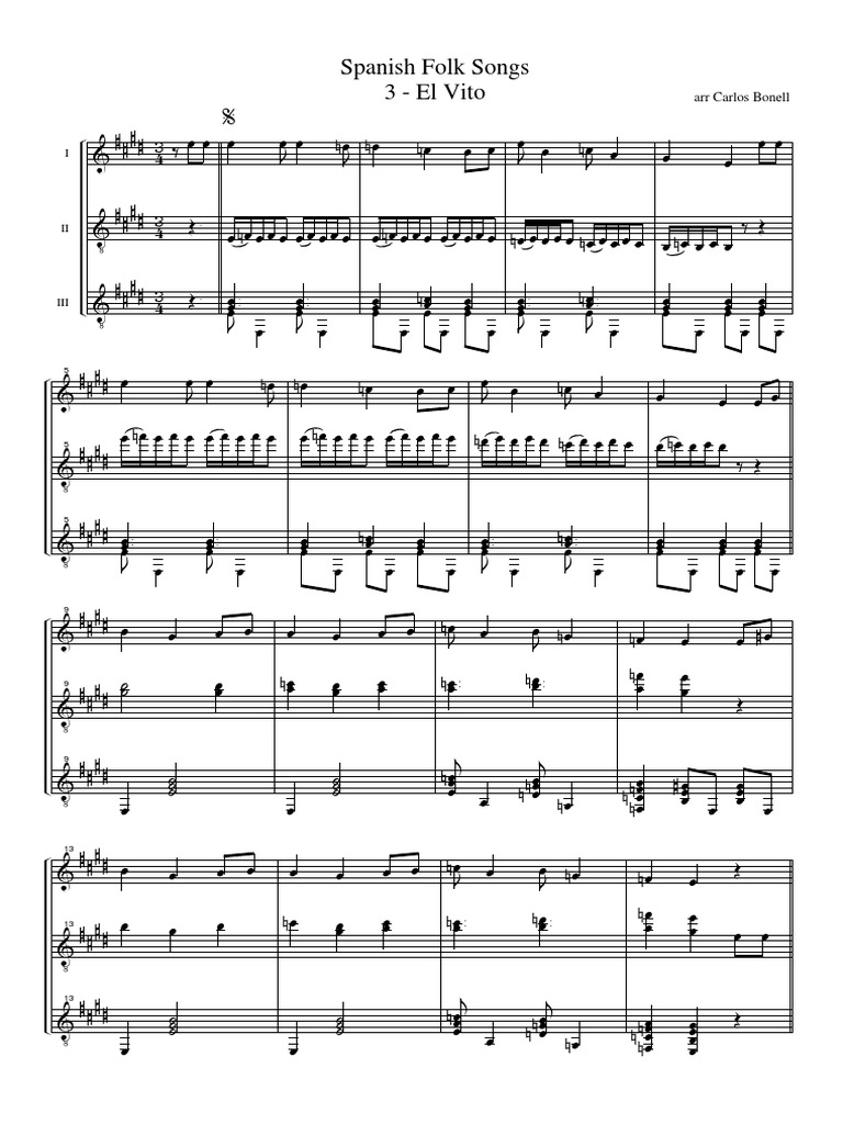 Spanish Folk Songs El Vito Trio Violões PDF Leisure
