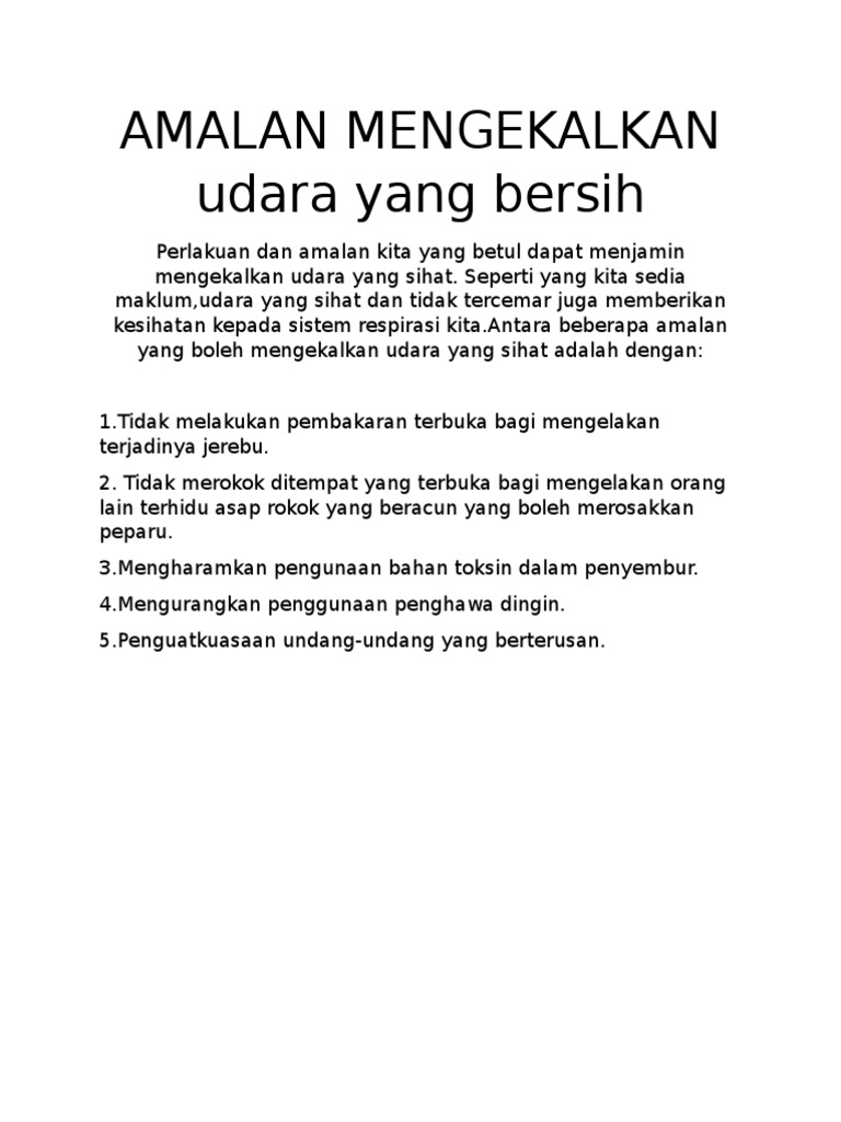 Amalan Mengekalkan Udara Yang Bersih Kakak Pdf