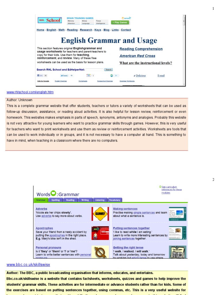 grammar websites English Language English As A Second Or Foreign