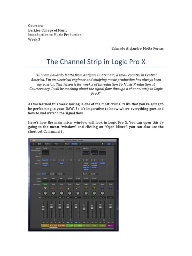 The Channel Strip in Logic Pro X Week 3 Audio Engineering Sound