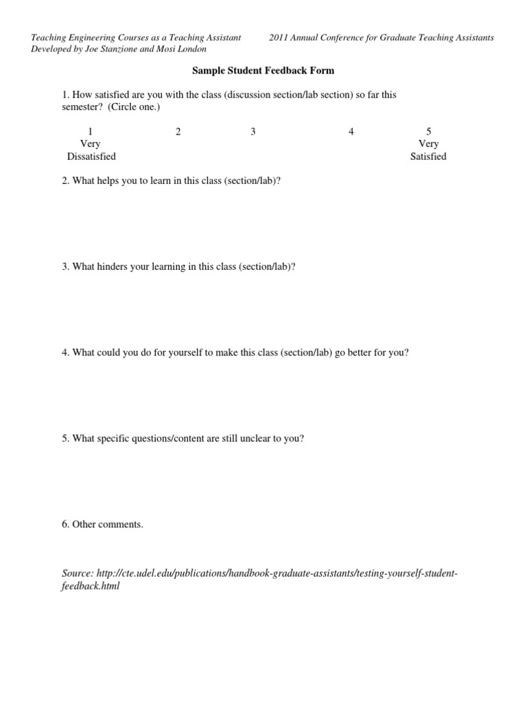 Student Feedback Form for Engineering TA | PDF
