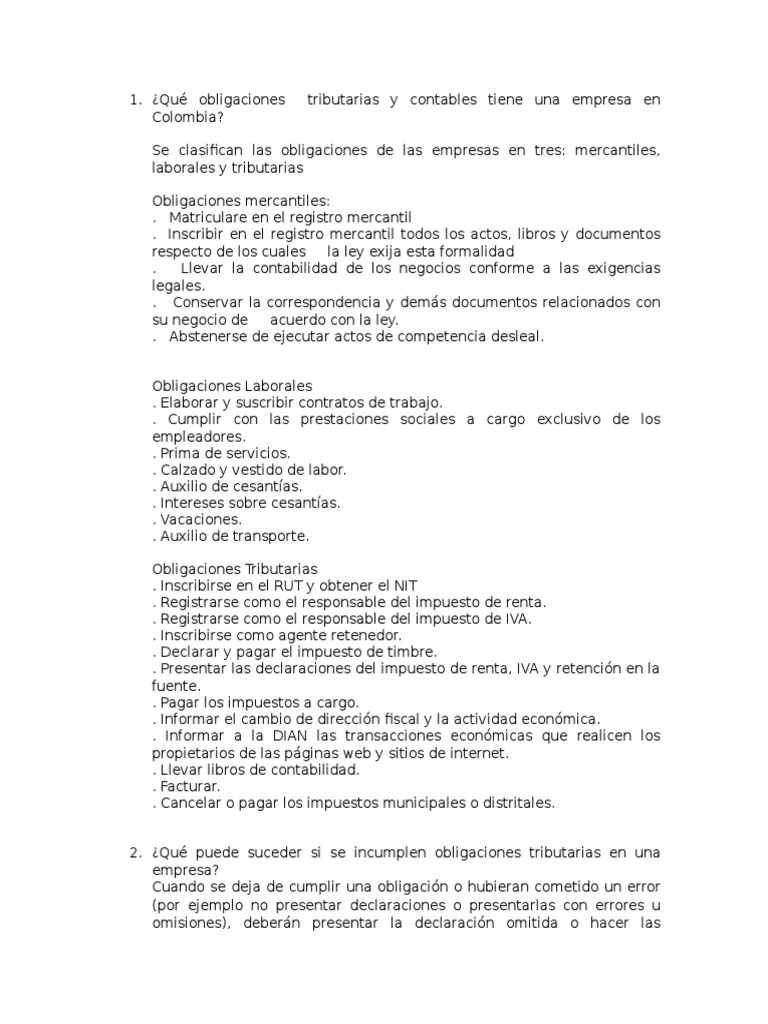 Obligaciones tributarias de empresas en Colombia | PDF | Negocios ...