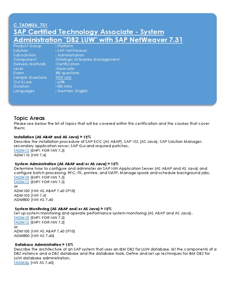 SAP NetWeaver Administration Certification | PDF | Technology & Engineering