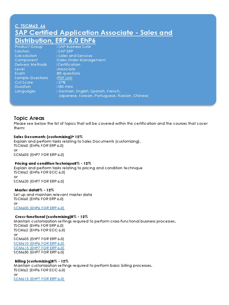SAP Sales and Distribution Certification Guide | PDF