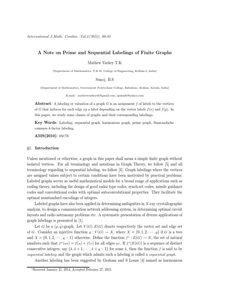 A Note On Prime and Sequential Labelings of Finite Graphs | PDF ...
