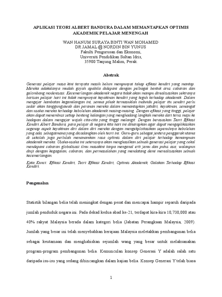 Efikasi Kendiri Dan Kecemerlangan Akademik Pdf