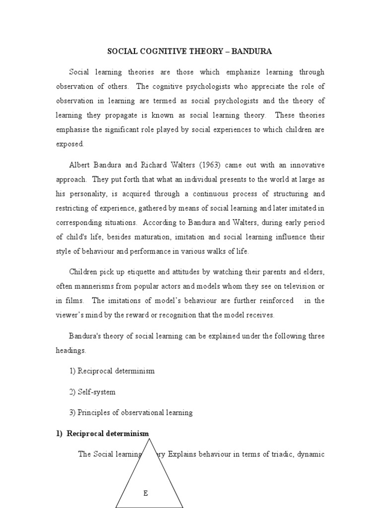 Bandura's Social Cognitive Theory Explained | PDF | Reinforcement ...