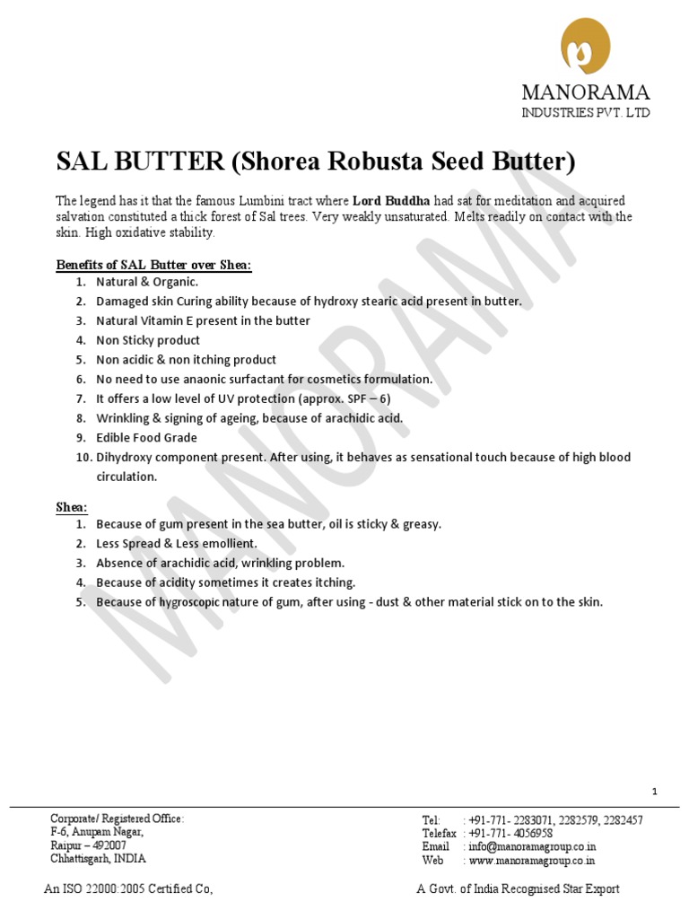 Why To Use Sal Butter (Shorea Robusta Seed Butter) | PDF