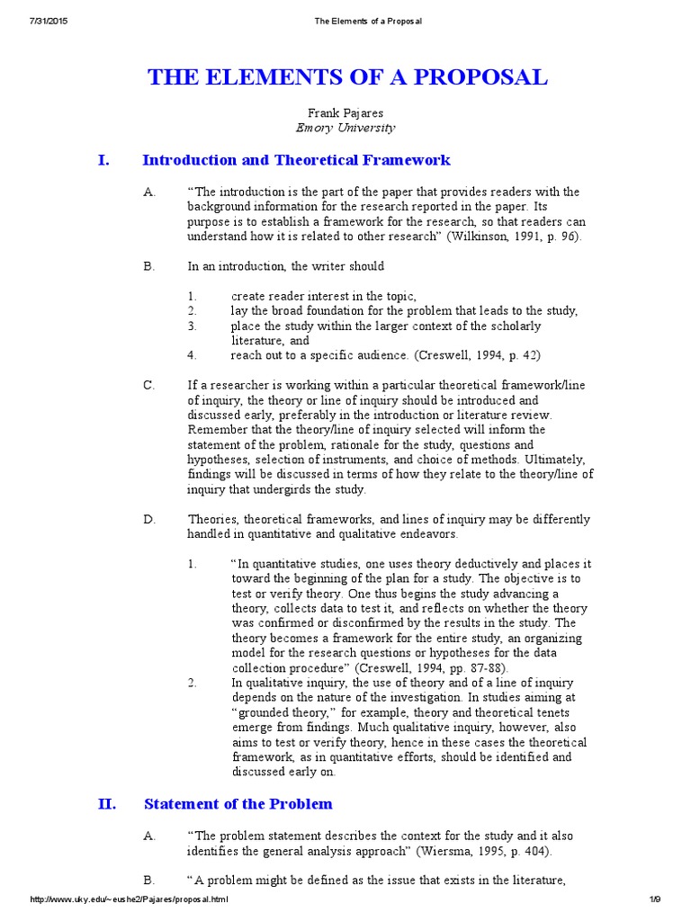 The Elements of a Proposal Hypothesis Null Hypothesis
