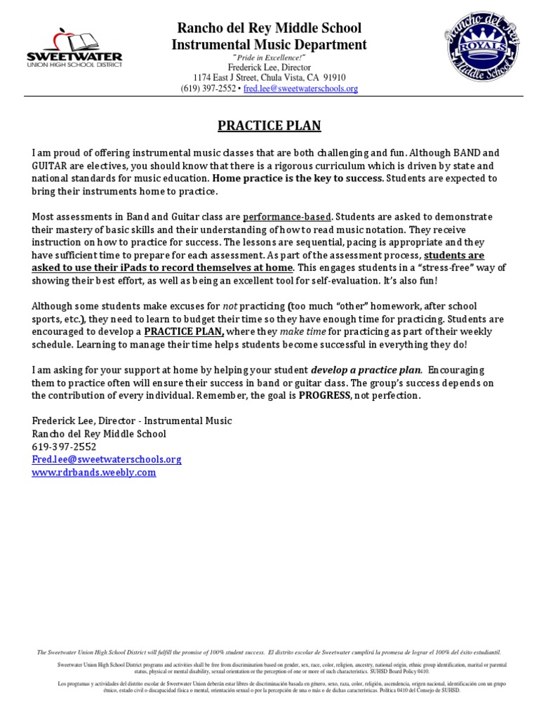 Rancho del Rey Music Practice Plan | PDF | Educational Assessment ...