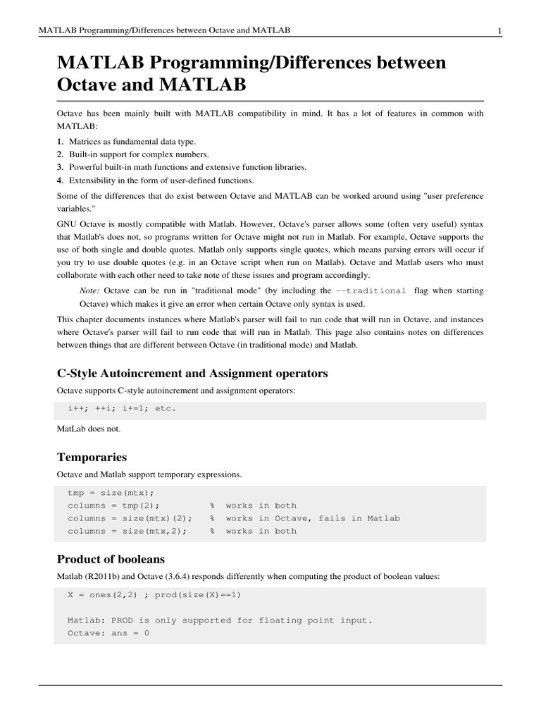 Octave and MATLAB: Key Differences | PDF | Matlab | Parsing