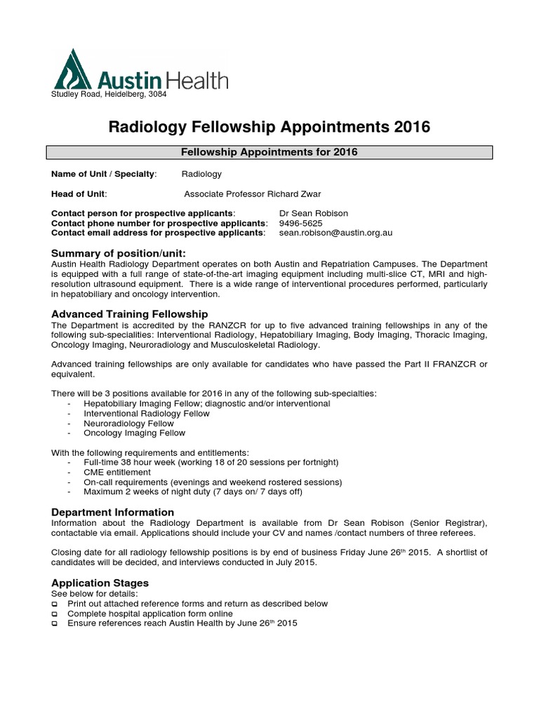 Radiology Fellowships - Austin Health | PDF | Radiology | Medical Imaging