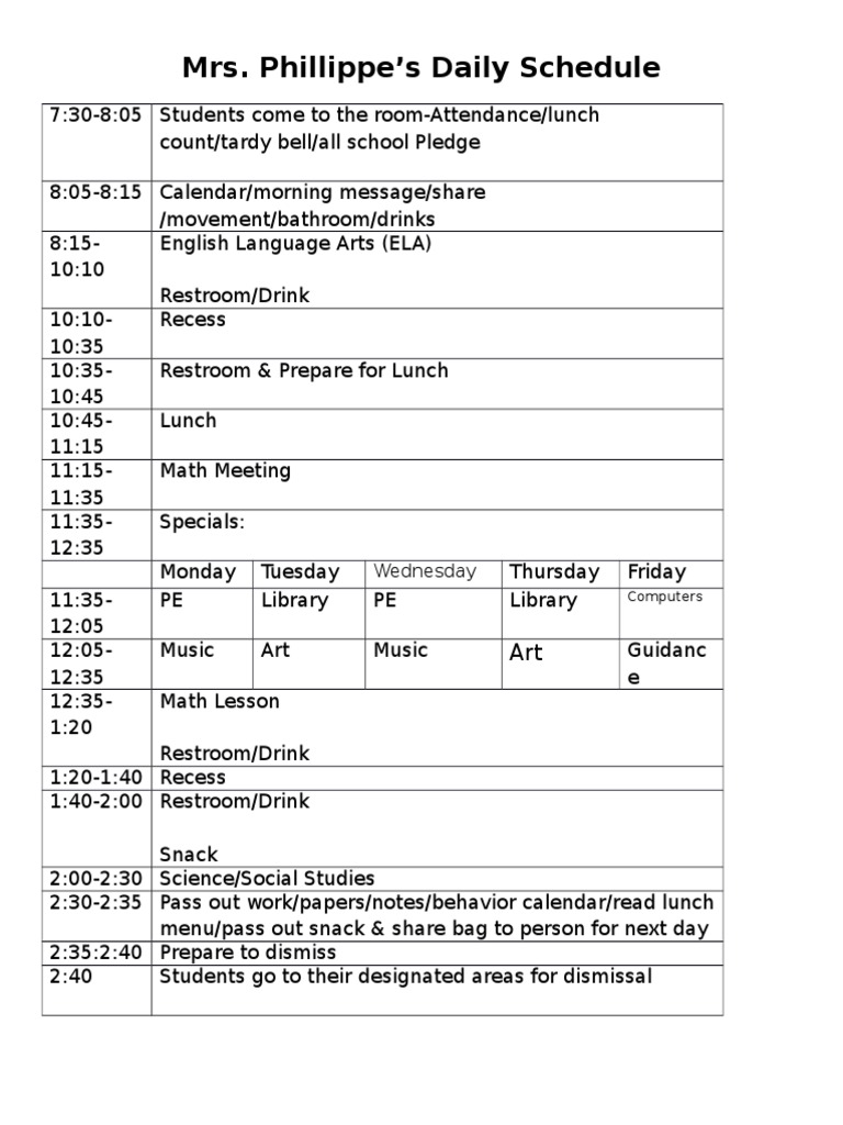 Daily Schedule 2015 | PDF | Language Arts & Discipline