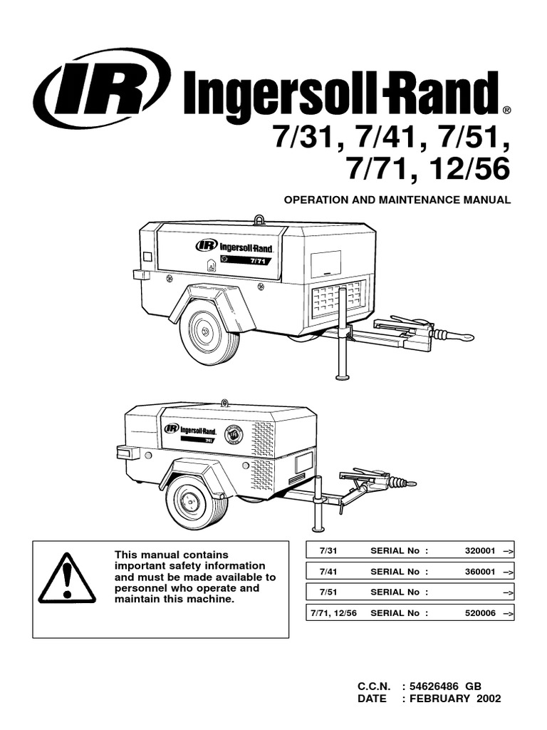... Ingersoll Rand 185 air compressor.  7-31_7-41_7-51_7-71_12-56_FEB02_CPN54626486_gb | Valve | Gas Compressor