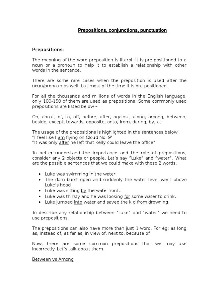 Prepositions and Conjunctions Explained | PDF | Preposition And ...