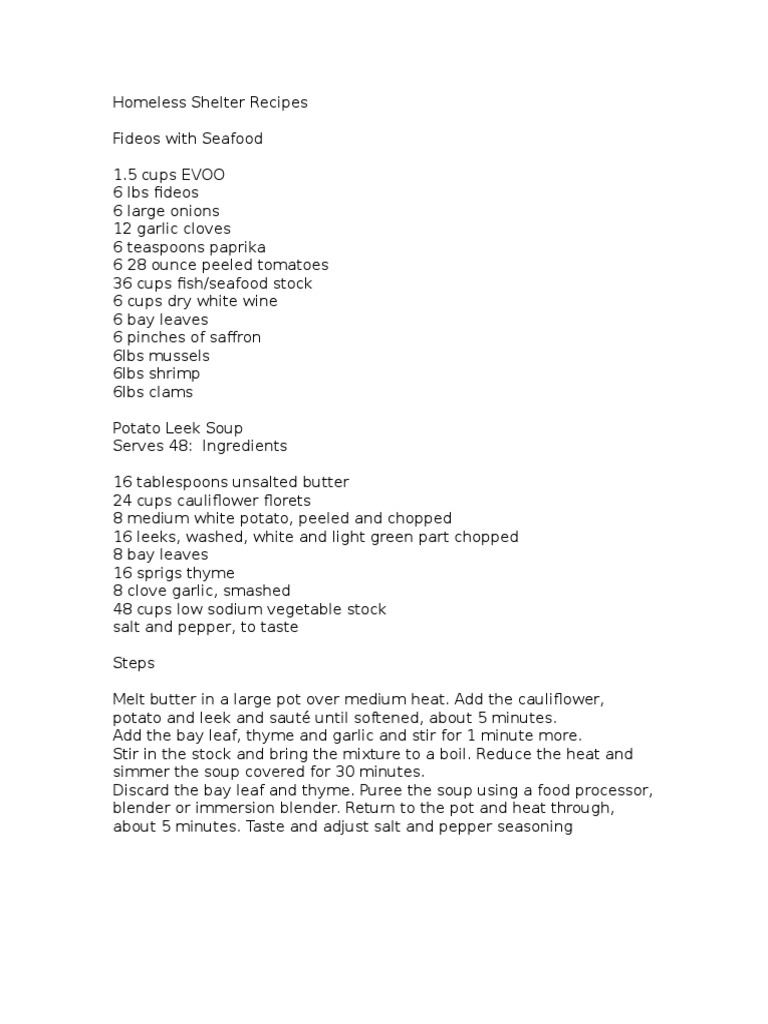 Recipes for Homeless Shelters | PDF | Stir Frying | Scallion