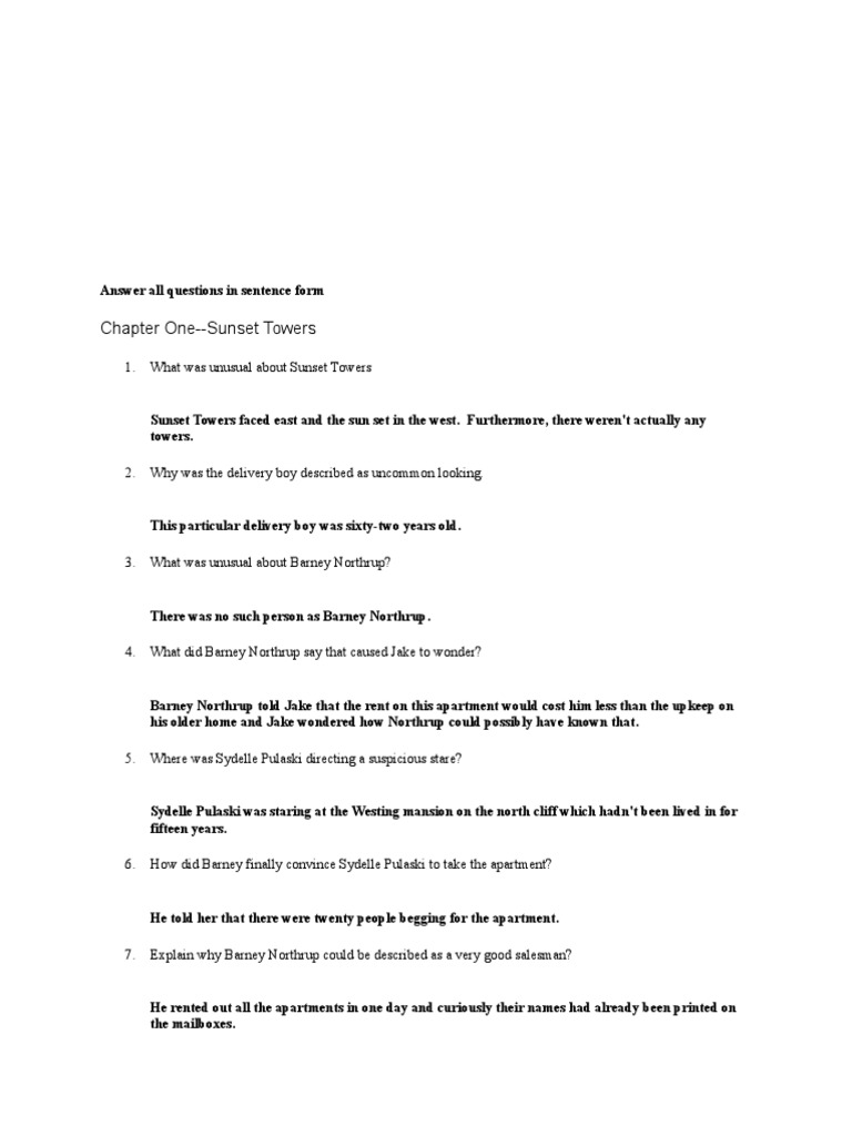 The westing game questions and answers