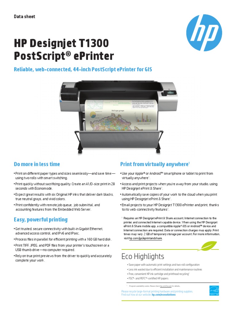 HP Designjet T1300 PostScript® ePrinter Printer Media