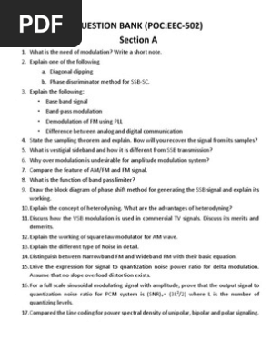 Question Bank Poc Pdf Frequency Modulation Modulation