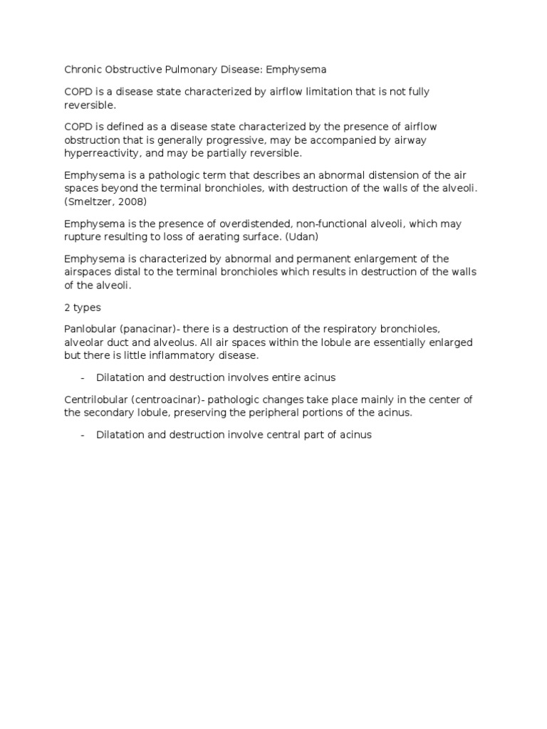 Chronic Obstructive Pulmonary Disease: Emphysema | PDF | Respiratory ...