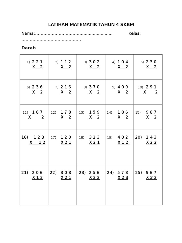 LATIHAN MATEMATIK TAHUN 4 DARAB SKBM.doc