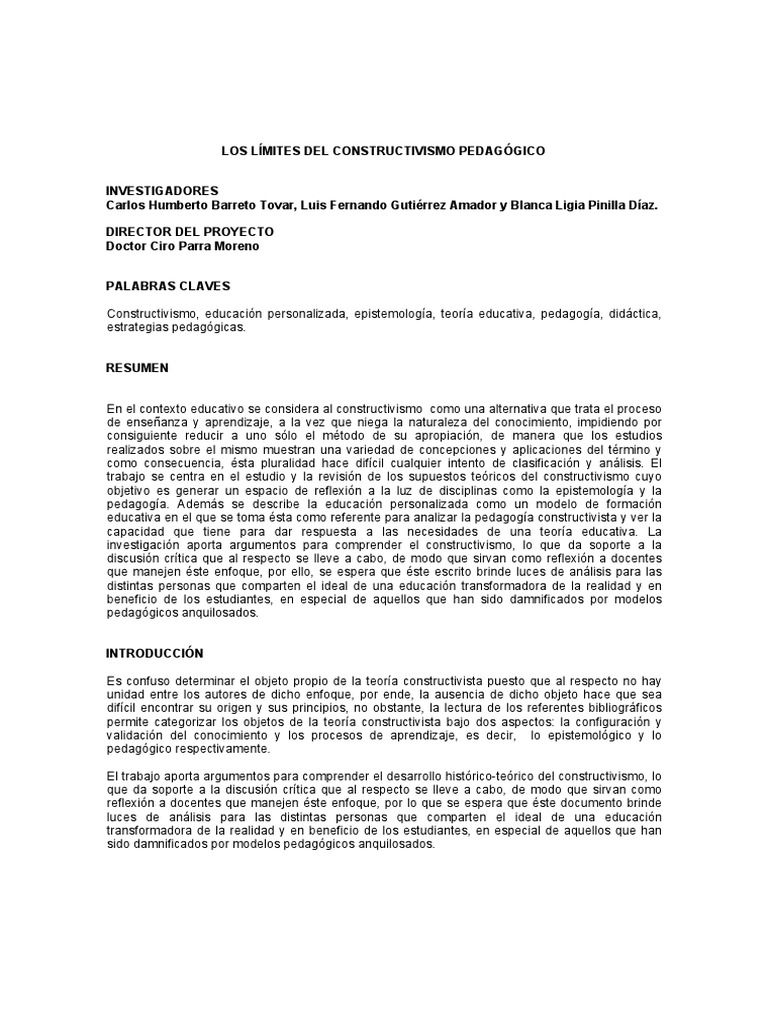 Límites del Constructivismo Pedagógico | PDF | Constructivismo ...