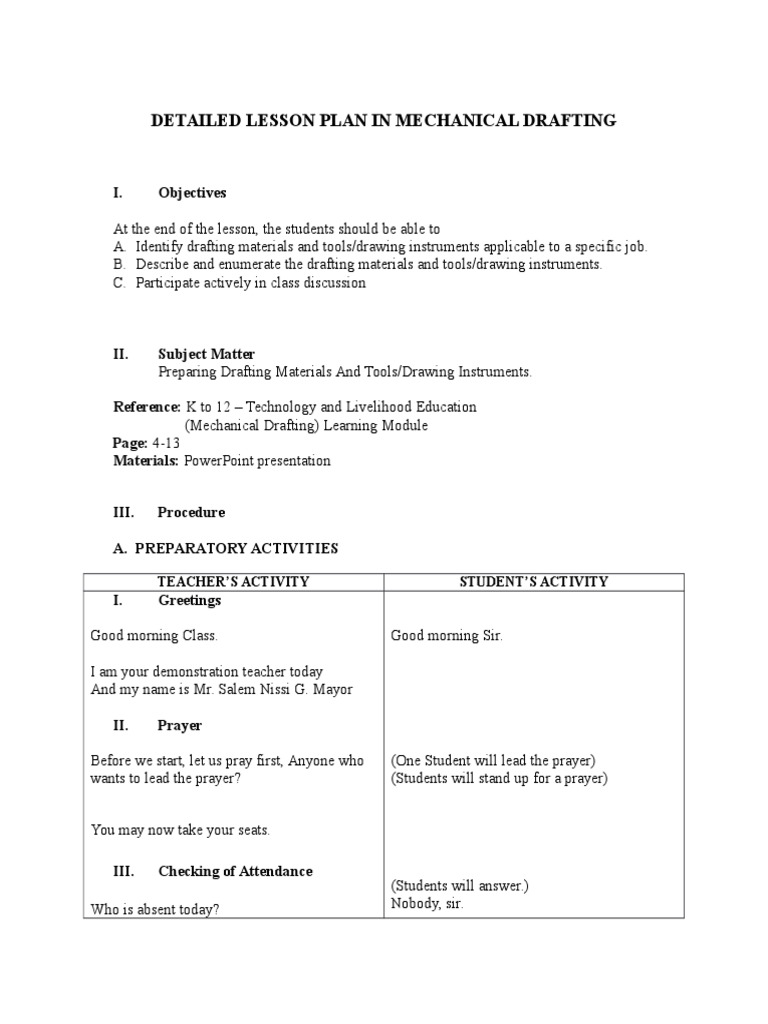 Drafting Tools and Materials Lesson Plan | PDF | Drawing | Technical ...