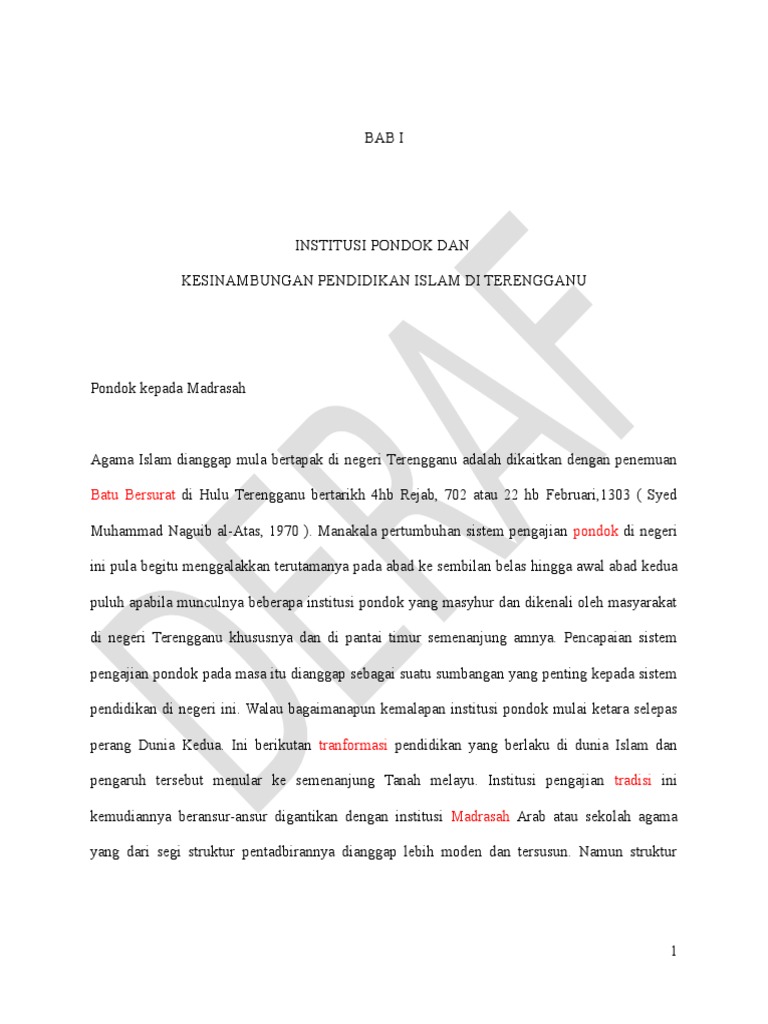 Bab I Institusi Pondok Dan Kesinambungan Pendidikan Di Terengganu
