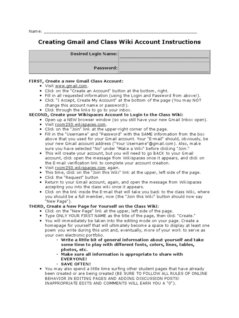 Creating Gmail and Wiki Account Instructions | PDF | Gmail | Wiki