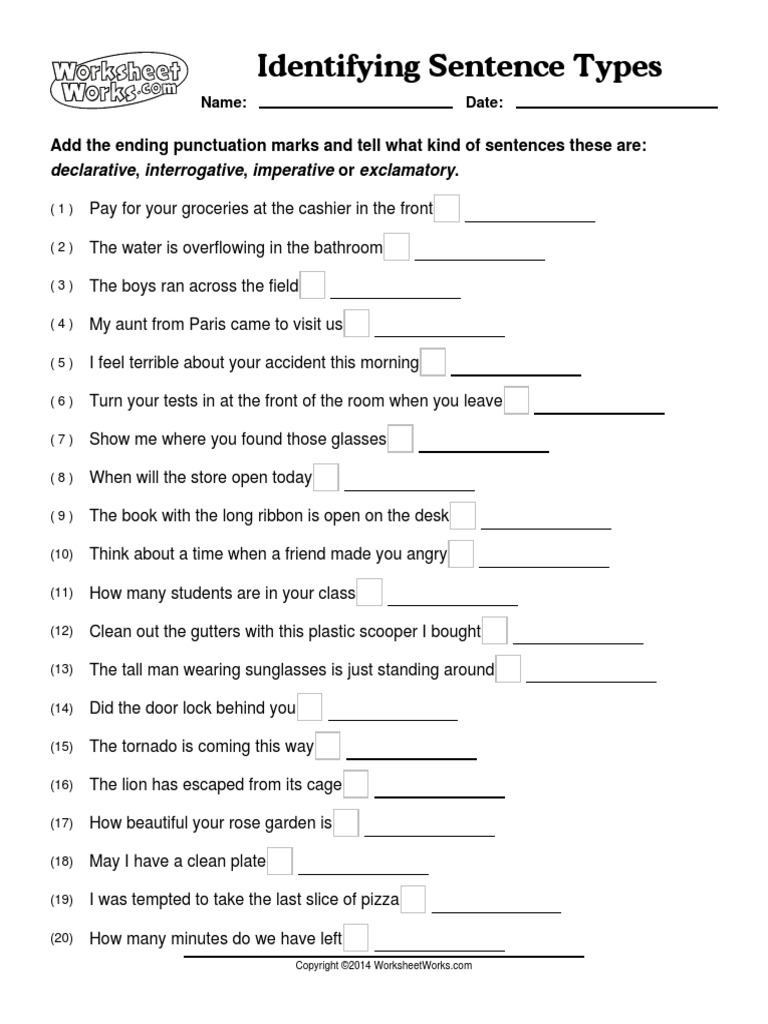 Worksheet Identifying Complete Sentences