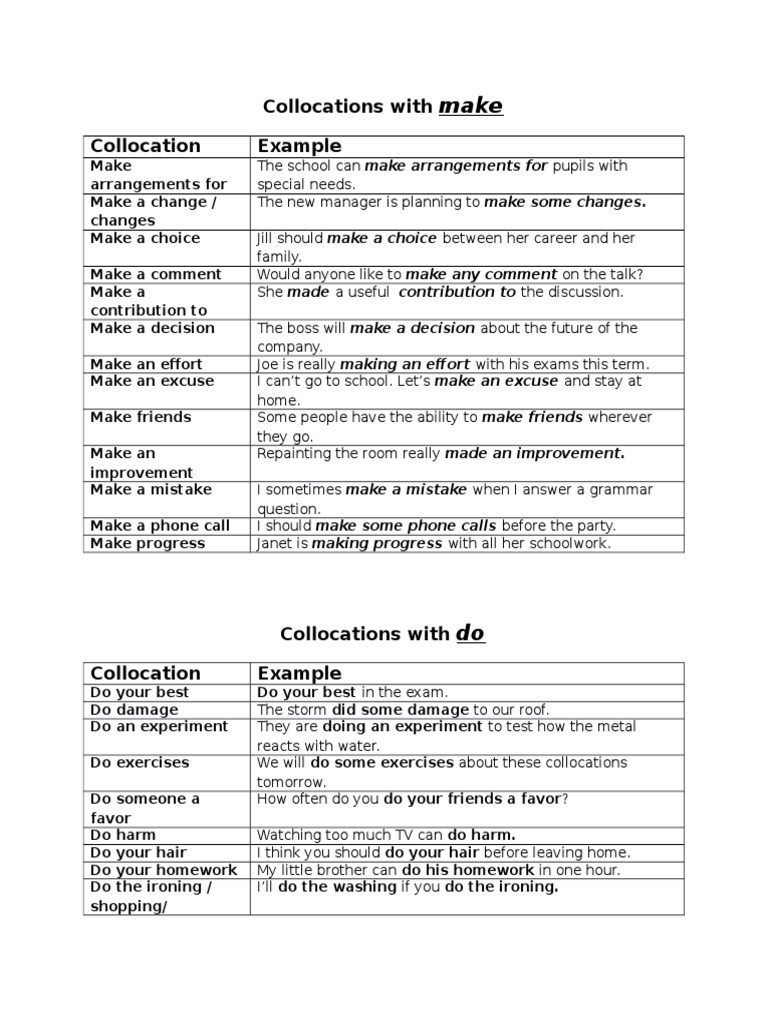 Collocations With Make and Do | PDF | Career & Growth | Language Arts ...