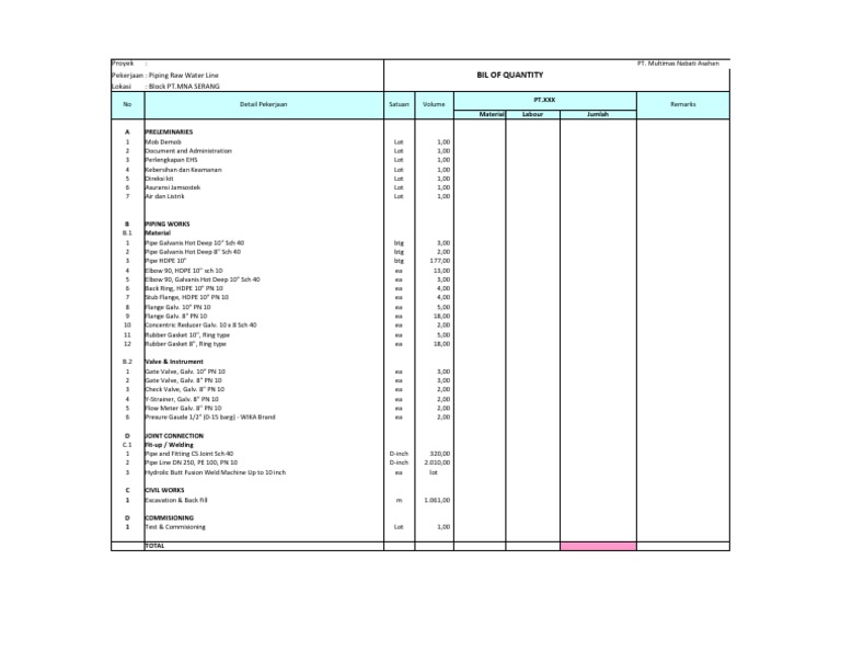 BQ of Hdpe Piping R - 2 (04!09!2014) | PDF | Technology & Engineering