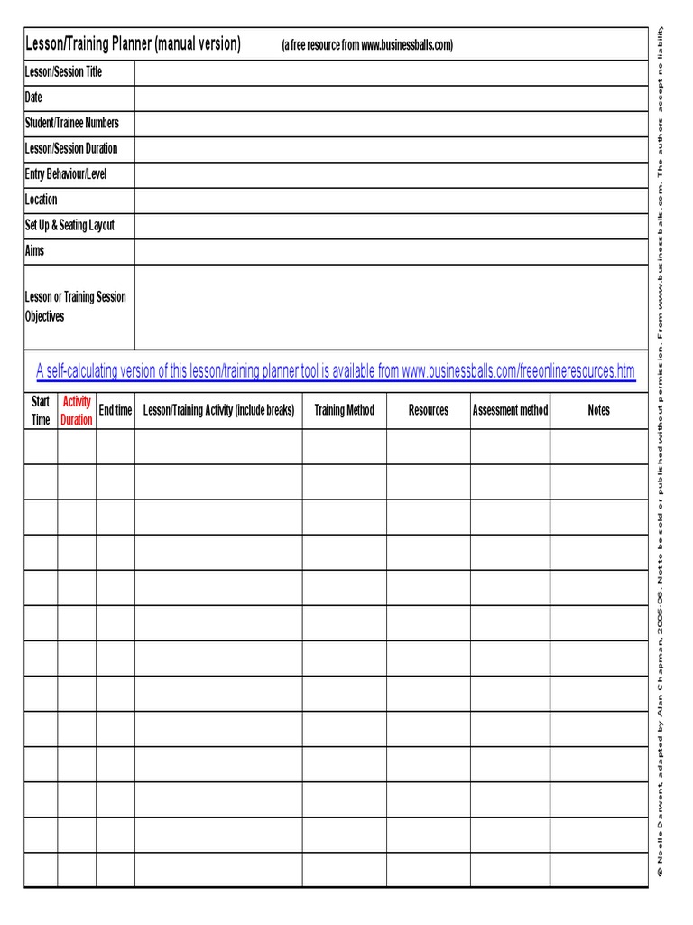 Lesson Training Planner | PDF