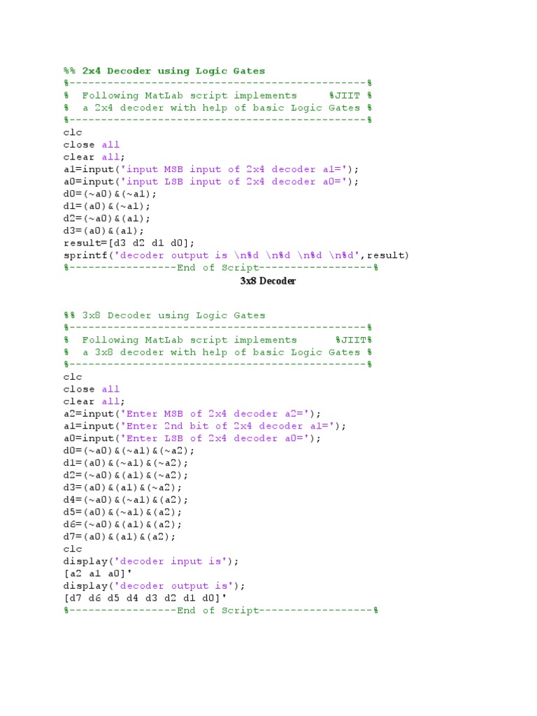 2x4 and 3x8 Decoder Using MatLab Theory Of Computation Computer
