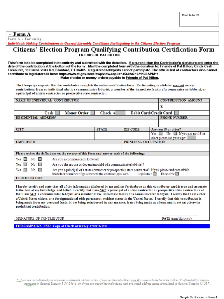 Citizens' Election Program Contribution Form | PDF