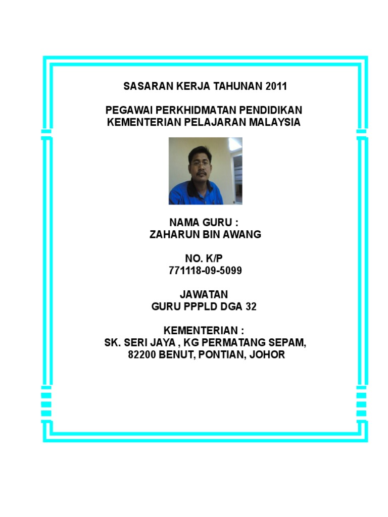 Contoh Sasaran Kerja Tahunan Untuk Guru Sekolah Rendah  PDF