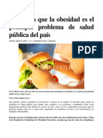 Advierten Que La Obesidad Es El Principal Problema de Salud Pública Del País. Noticia El País Cali. Agosto-09-2013